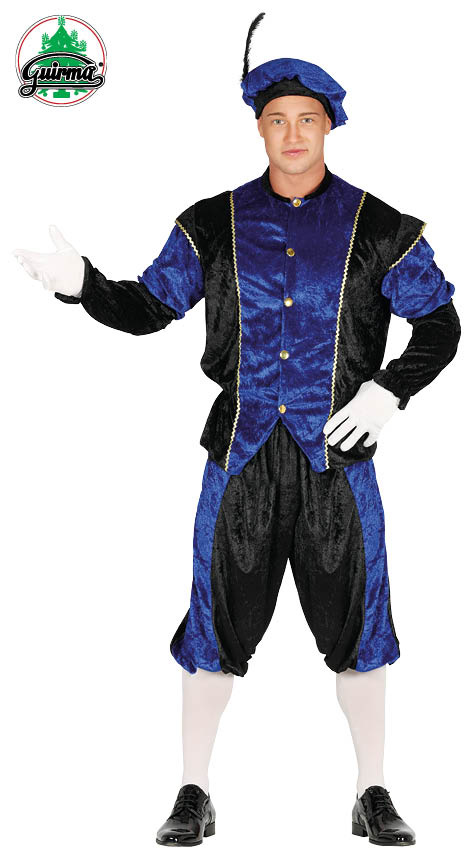 Pieten verkleed kostuum zwart/blauw voor heren - Sinterklaas - Pietenpak M