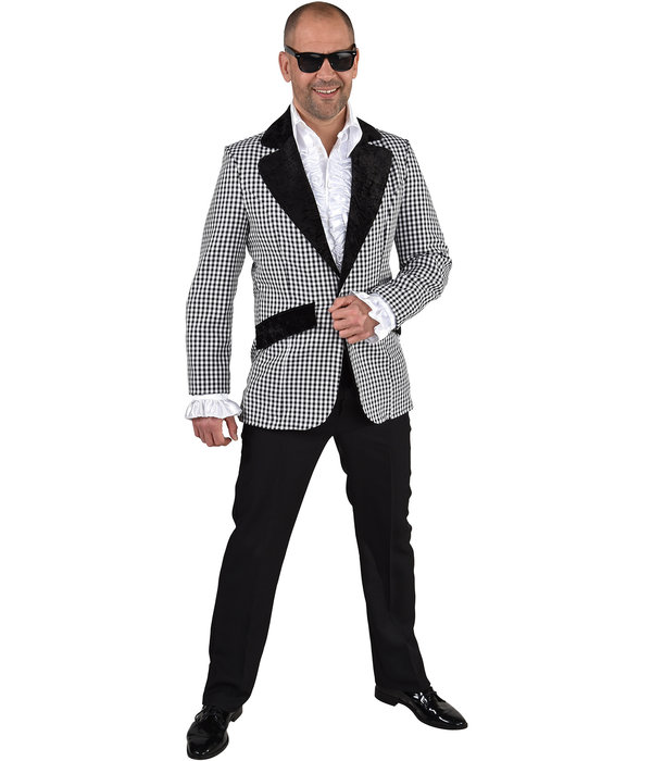 Jaren 50 zwart wit geblokt colbert