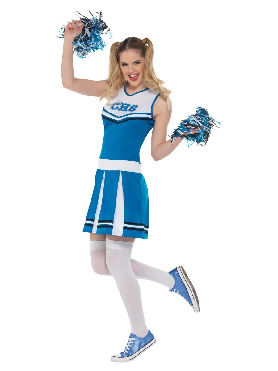 beweeglijkheid Bengelen Grommen Cheerleader kostuum blauw met pompoms - Feestbazaar.nl