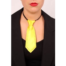 Mini stropdas fluor geel met strass steentjes
