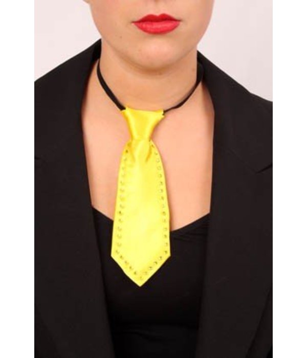 Mini stropdas fluor geel met strass steentjes