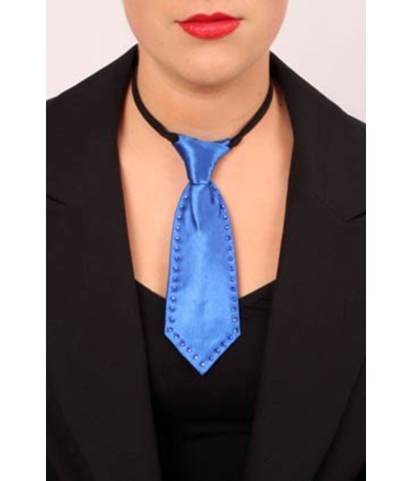 Mini stropdas blauw met strass steentjes