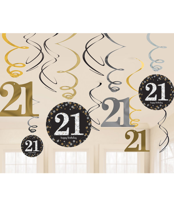 21 Jaar Hangdecoratie Swirls Goud/Zilver