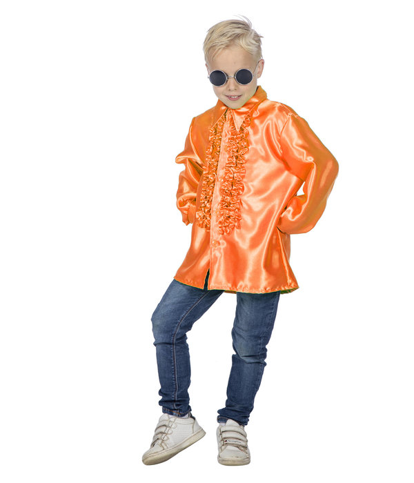 Ruches blouse satijn oranje kind