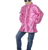 Ruches blouse satijn cyclaam kind