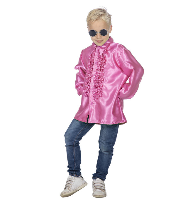 Ruches blouse satijn cyclaam kind