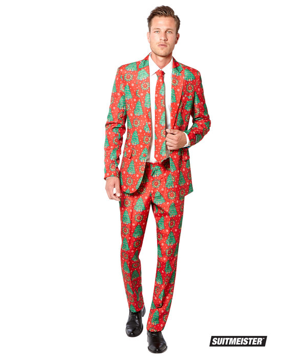Feestelijke Kerstboom Maatpak Man rood