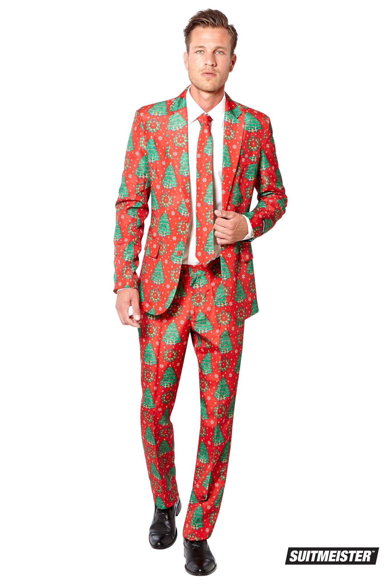 Feestelijke Kerstboom Maatpak Man rood afbeelding