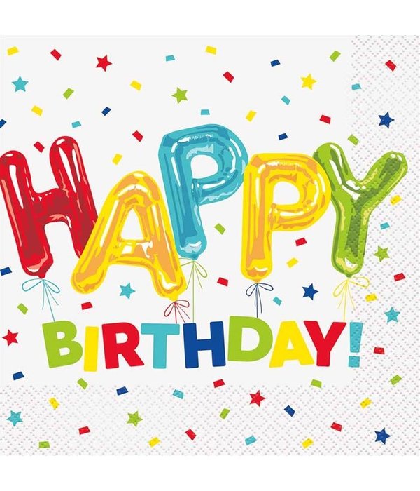 Servetten Happy Birthday Gekleurd - 16 Stuks