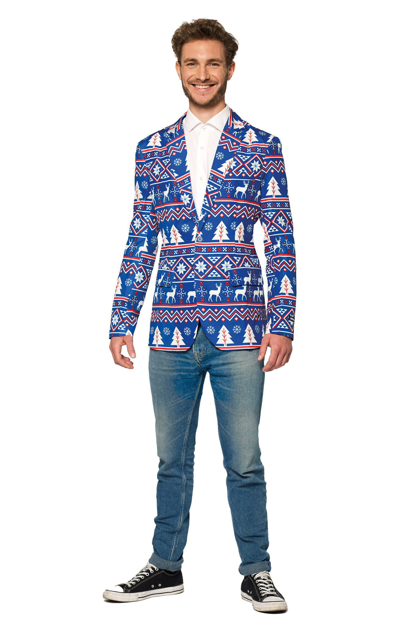 Suitmeister Christmas Blue Nordic Jacket - Heren jasje - Blauw - Kerstblazer - Maat L