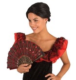 Waaier Spaans Pailletten Rood/Zwart