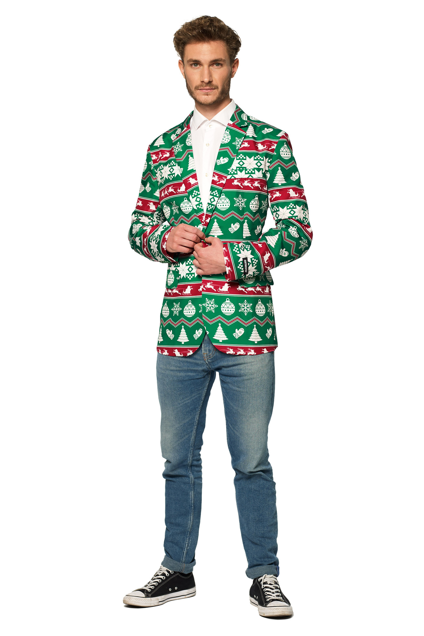 Suitmeister Christmas Green Nordic Jacket - Heren jasje - Groen - Kerstblazer - Maat XL