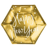 Feestbordjes Happy New Year Goud - 6 Stuks