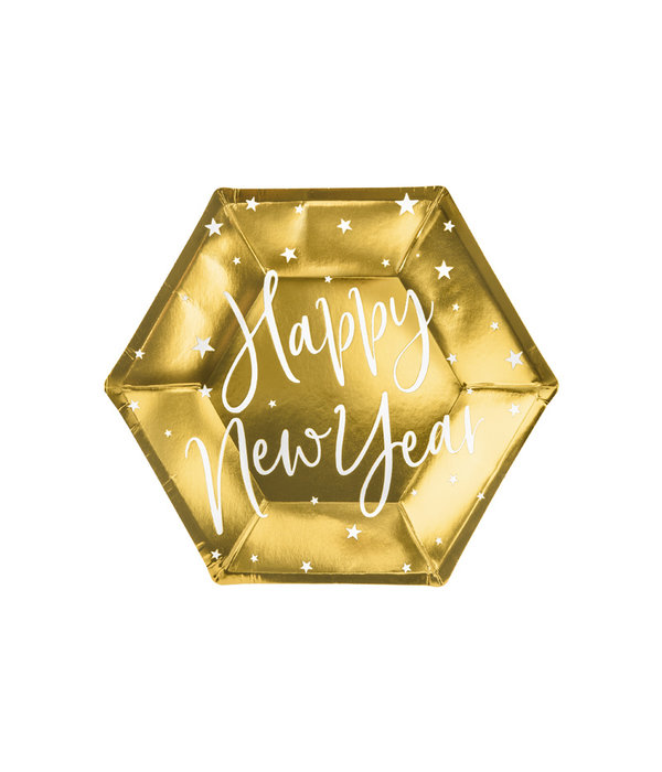 Feestbordjes Happy New Year Goud - 6 Stuks
