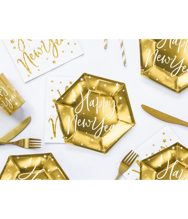 Feestbordjes Happy New Year Goud - 6 Stuks