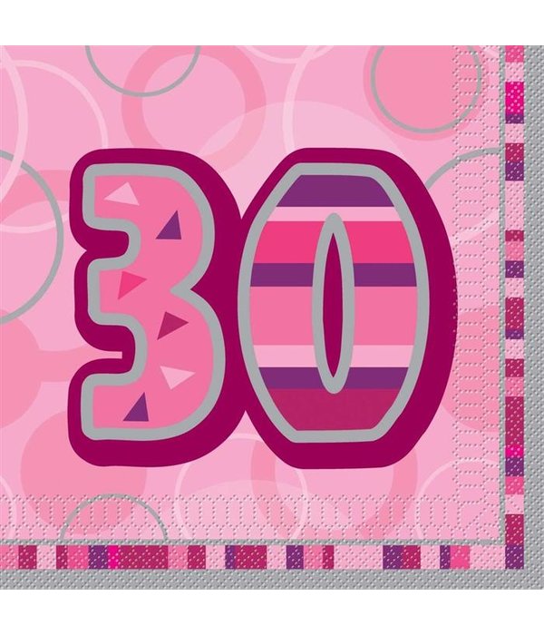 Servetten Roze 30 Jaar - 16 Stuks