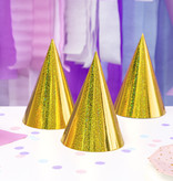 Holografische Feesthoedjes Goud - 6 Stuks