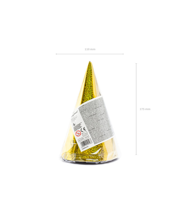 Holografische Feesthoedjes Goud - 6 Stuks