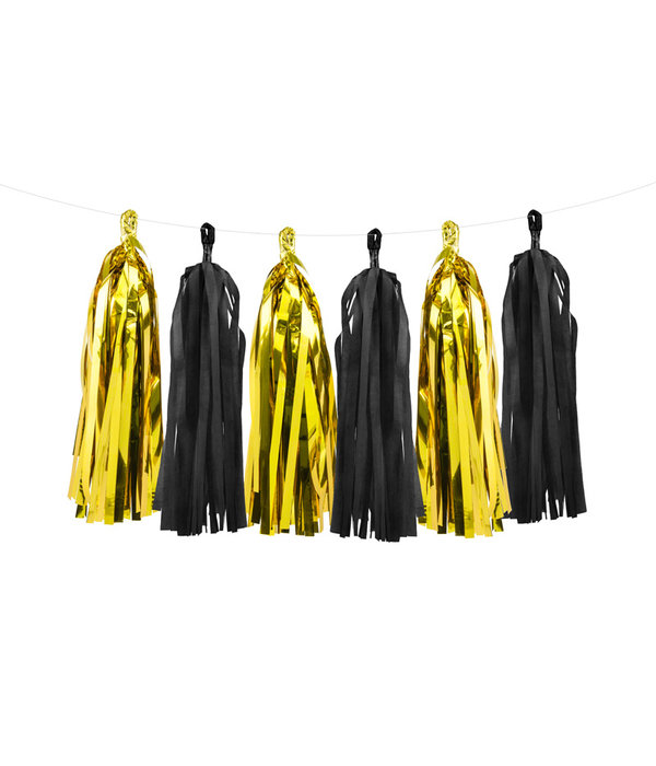Tassel Slinger Spiegel goud/zwart 1,5 meter