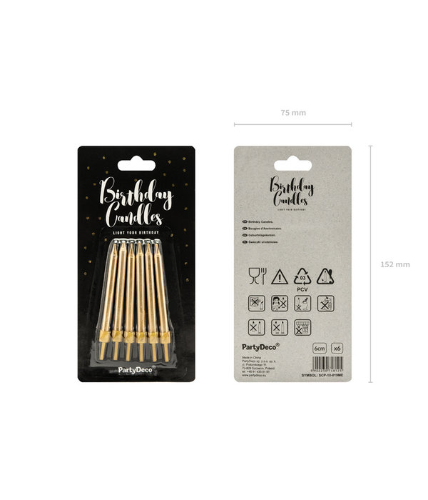 Verjaardagskaarsjes goud 6cm - 6 stuks