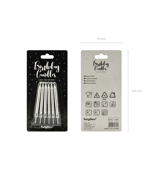 Verjaardagskaarsjes zilver 6cm - 6 stuks