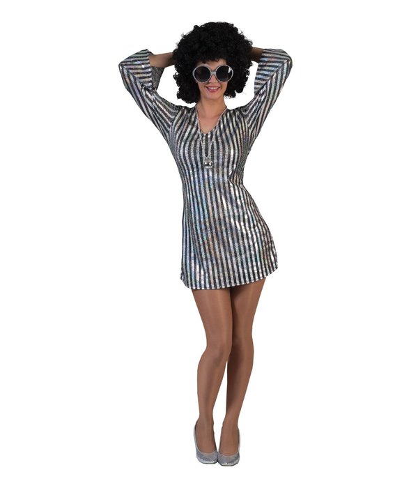 Disco Jurk Zilver Gestreept Daisy