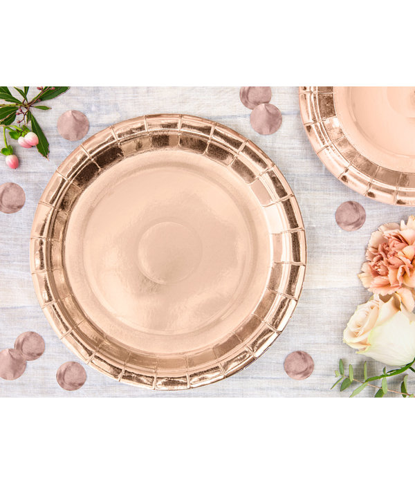 Ronde feestborden rose goud 6 stuks