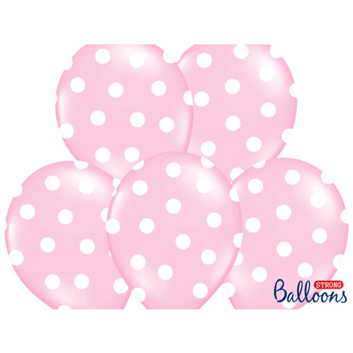 Ballon baby roze pastel met witte stippen 6 stuks