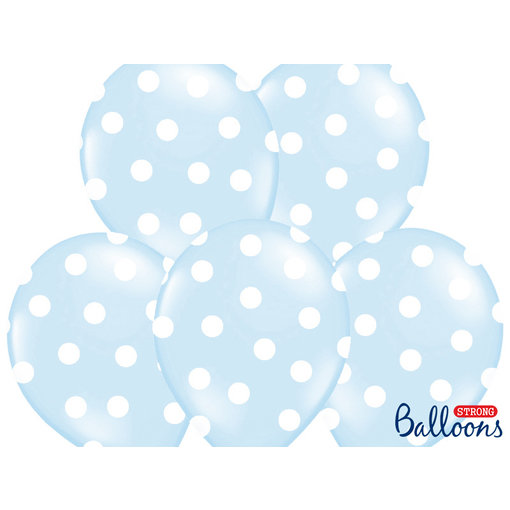Ballon baby blauw pastel met witte stippen 6 stuks