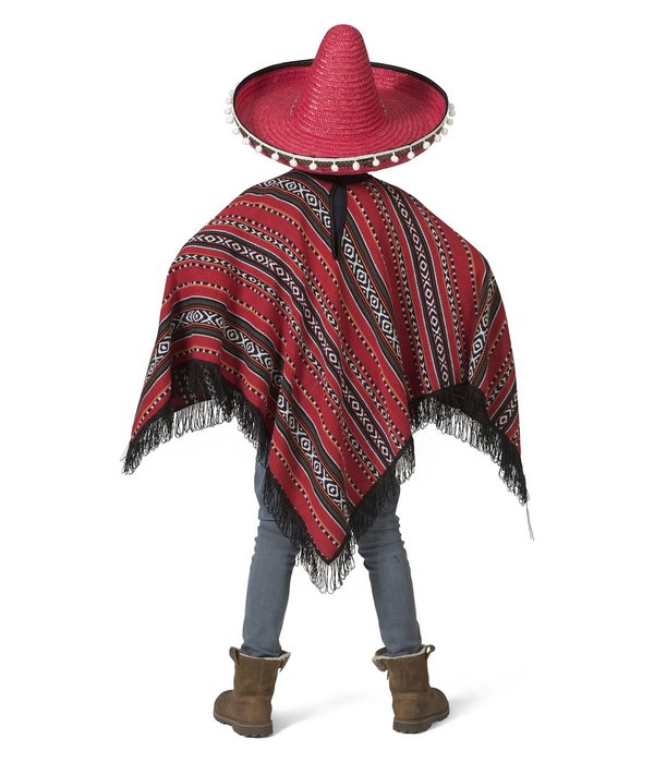 Mexicaanse Poncho Rood/Zwart Miguel Kind