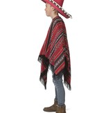 Mexicaanse Poncho Rood/Zwart Miguel Kind