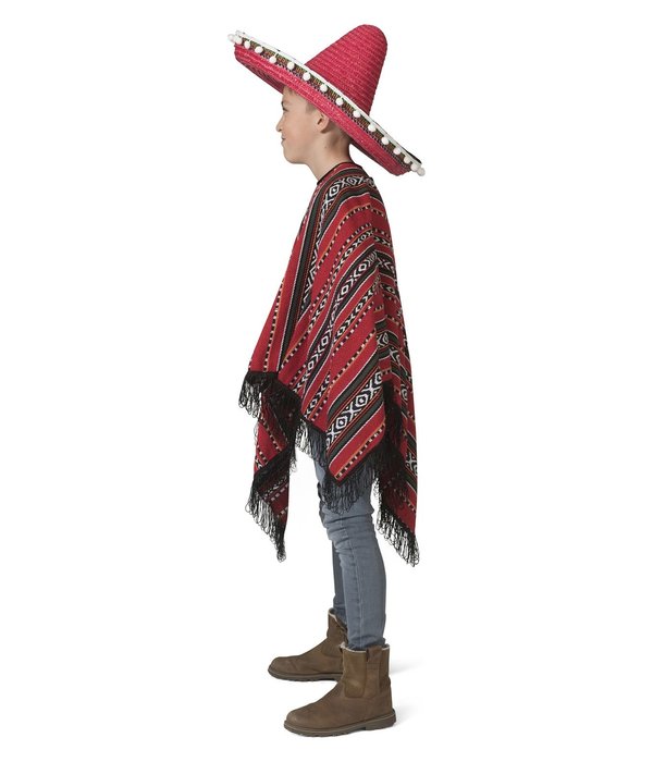 Mexicaanse Poncho Rood/Zwart Miguel Kind