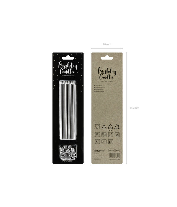 Taartkaarsjes zilver 12,5cm - 12 stuks
