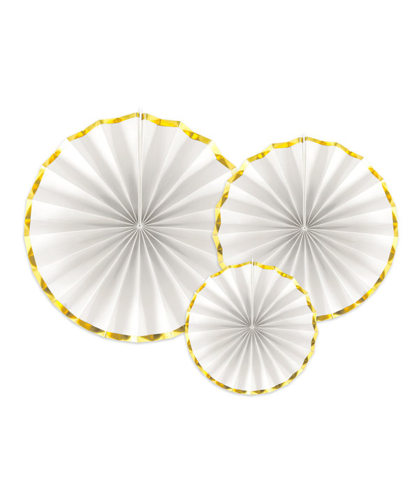 Decoratieve Rozetten Wit met gouden rand (3st)