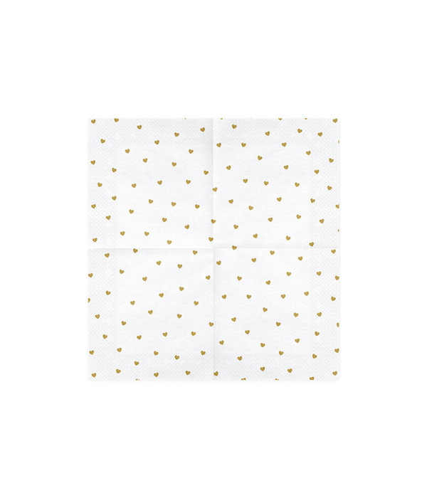 Witte Servetten met gouden hartjes 20 stuks