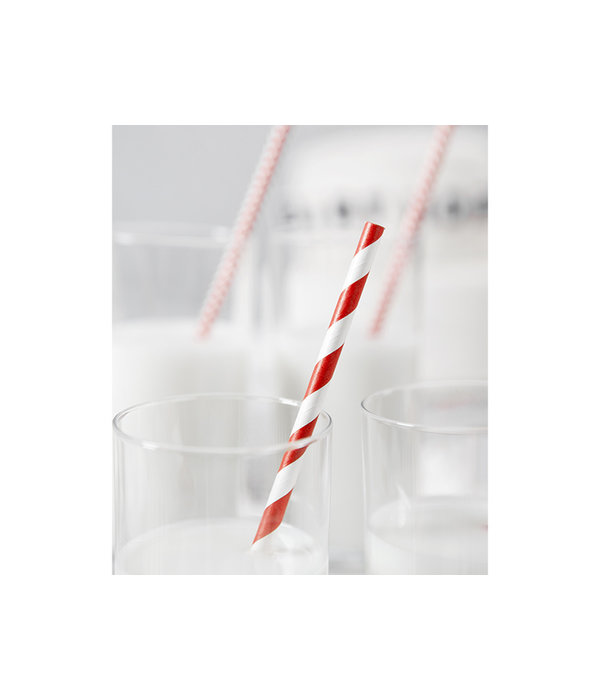 Papieren rietjes rood/wit gestreept 10 stuks