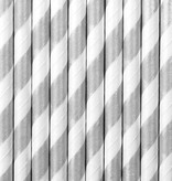 Papieren rietjes zilver/wit gestreept 10 stuks