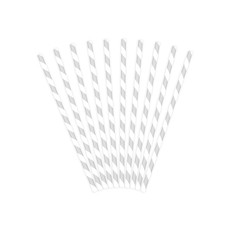 Papieren rietjes zilver/wit gestreept 10 stuks
