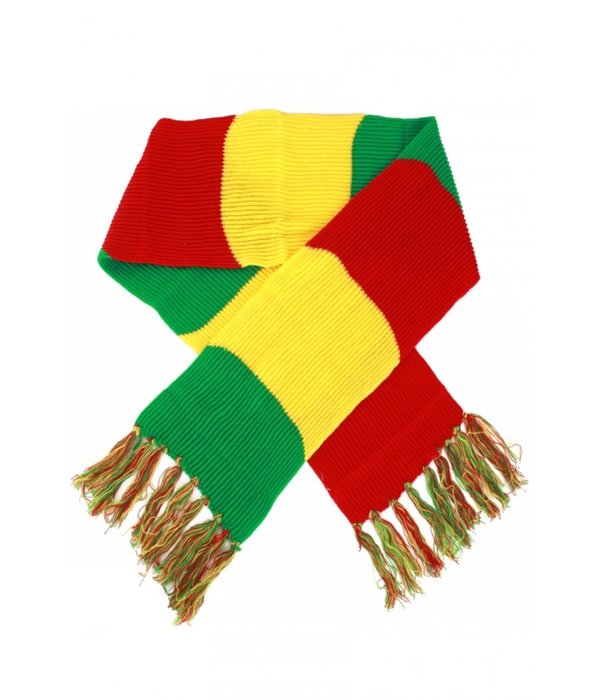 Sjaal gebreid rood/geel/groen 160 x 18 cm