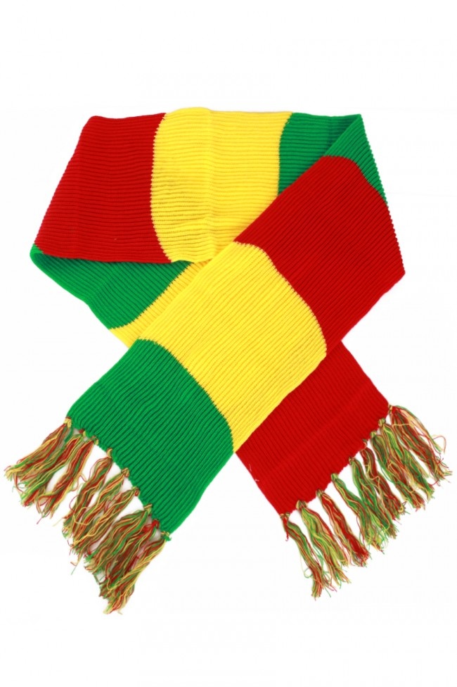 Sjaal gebreid rood/geel/groen 160 x 18 cm