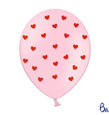 Ballonnen Pastel Pink met Rode Hartjes (6st)