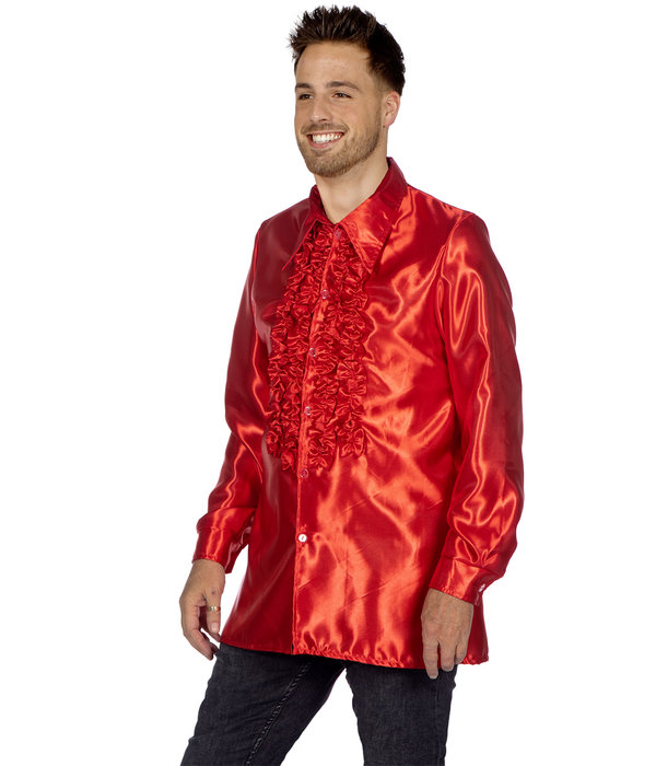 Ruchesblouse satijn rood Kevin