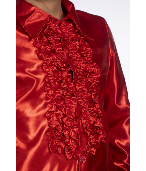 Ruchesblouse satijn rood Kevin