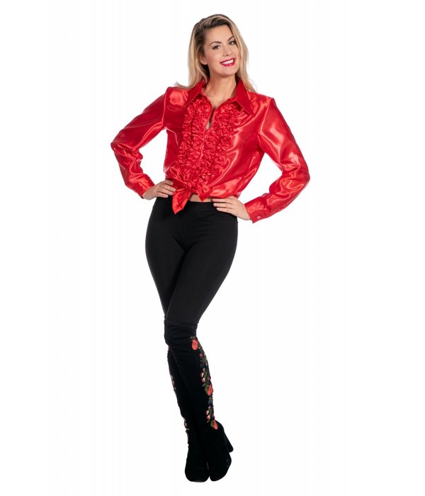 Ruchesblouse satijn rood Kevin