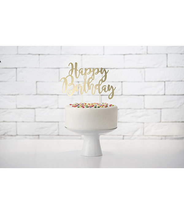 Cake topper Happy Birthday goud