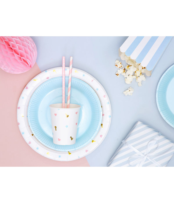 Papieren rietjes roze met witte stipjes 10 stuks