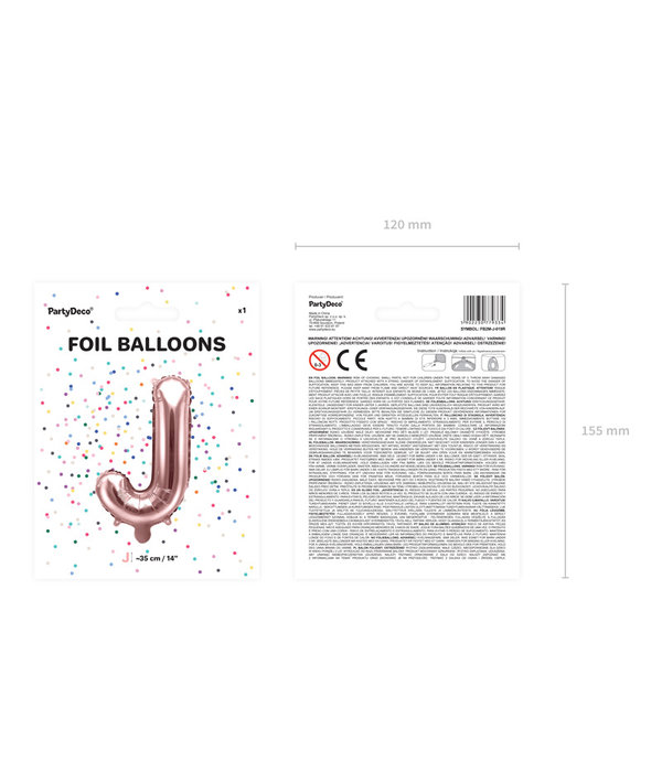 Folieballon J Rose Goud 35 cm