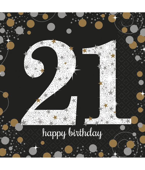 Servetten 21 Jaar Sparkling Gold - 16 Stuks