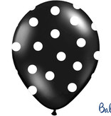 Ballonnen Pastel Zwart Met Witte Stippen - 6 Stuks