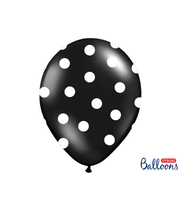Ballonnen Pastel Zwart Met Witte Stippen - 6 Stuks